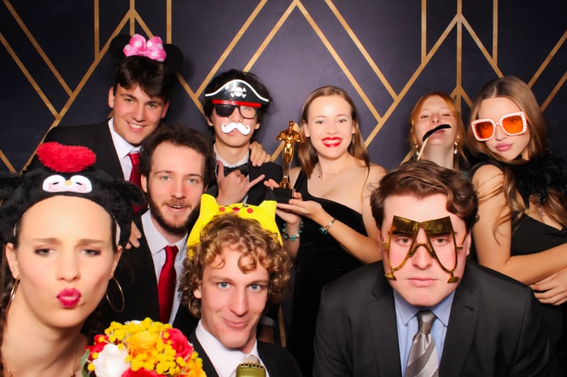 Perth wedding photo booth fun with open-air booth and guests laughing